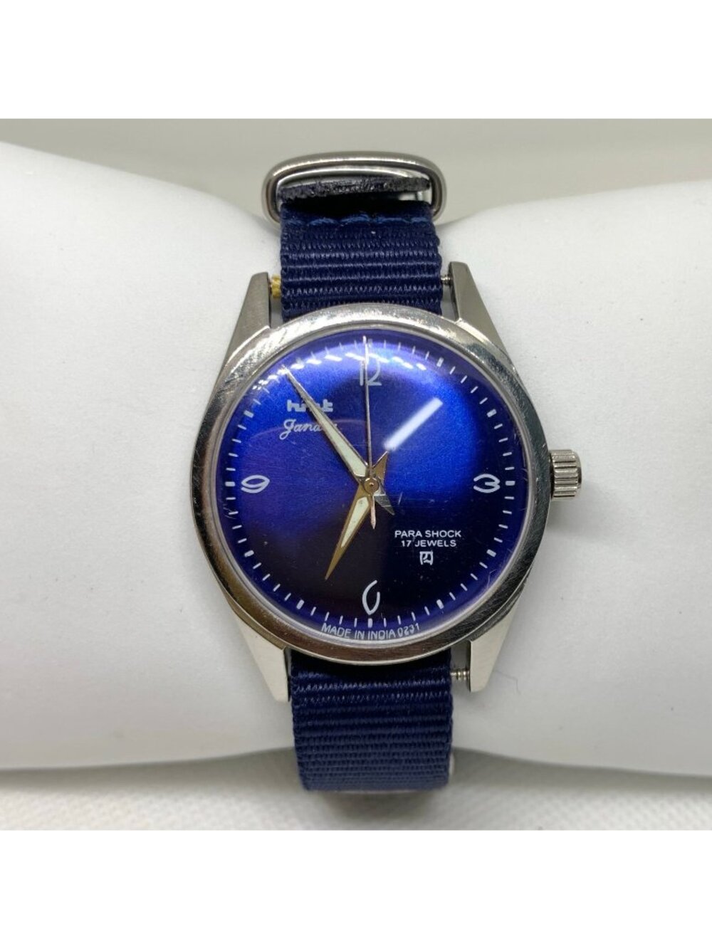 Vintage Men HMT Janta Parashock Mechanical Wind 17 jewels Watch Blue Dial works
